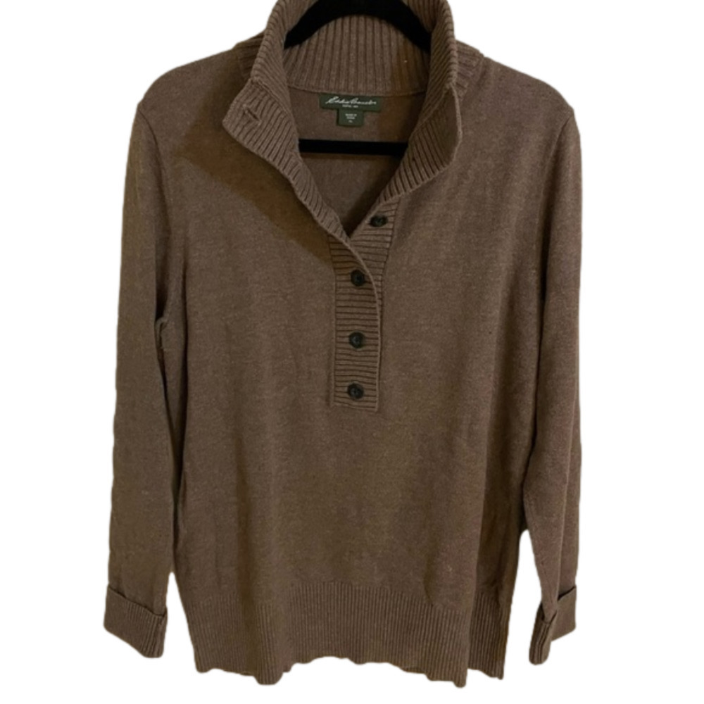 𝅺🎀 Eddie Bauer ButtonDown Pull Over Mock neck Ribbed Sweater, Size XL